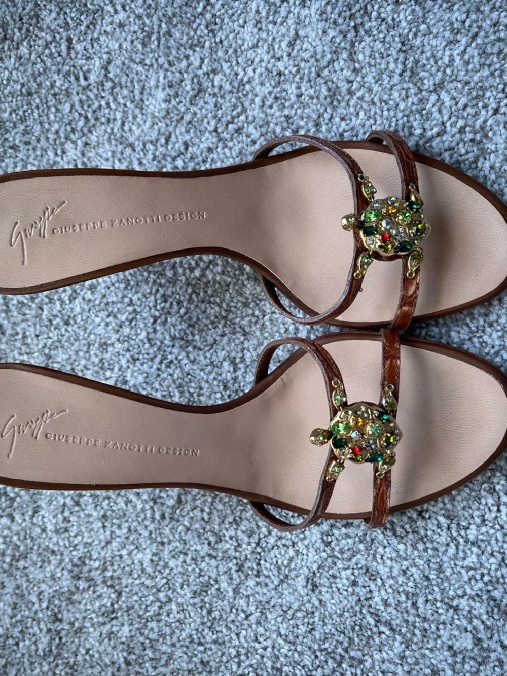 Giuseppe Zanotti Vintage Brown Leather Jeweled Strappy Sandal Heels